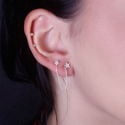 Brinco de Prata Corrente com Zircônias - 65945