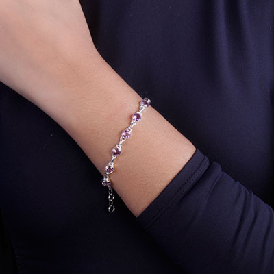 Pulseira de Prata com Ametista - 66086