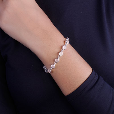 Pulseira de Prata com Quartzo Rosa - 66088