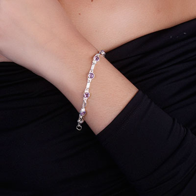 Pulseira de Prata com Ametista - 66089