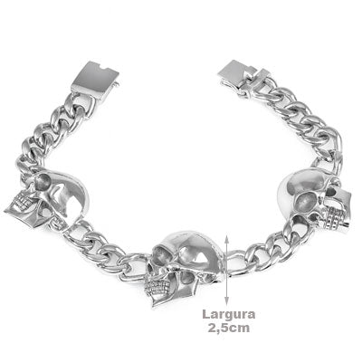 Pulseira de Prata em Elos com Caveira - 66108