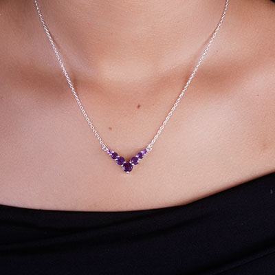 Gargantilha de Prata com Ametista - 66183