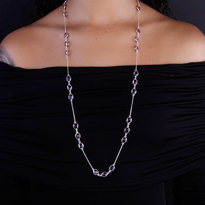 Gargantilha de Prata com Ametista - 66192