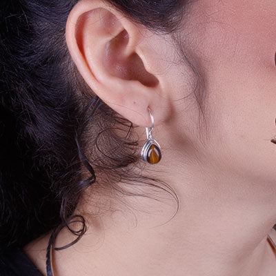 Brinco de Prata com Olho de Tigre - 66398