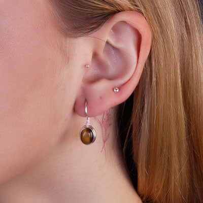 Brinco De Prata com Olho de Tigre - 66401