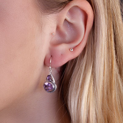 Brinco de Prata com Ametista - 66488