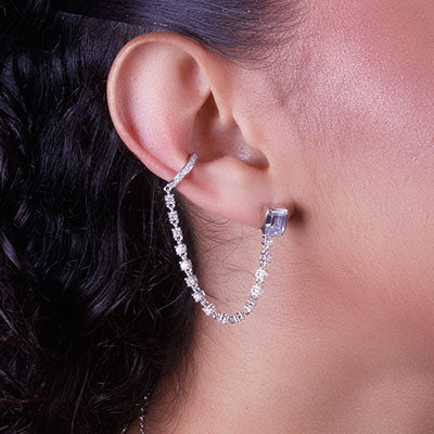 Brinco de Prata Corrente com Zircônia - 66560