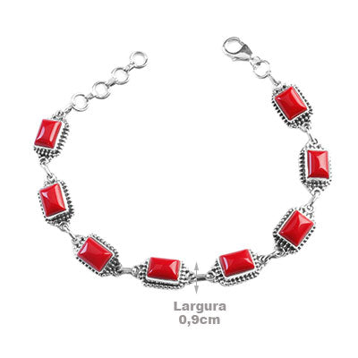 Pulseira de Prata com Coral - 67085