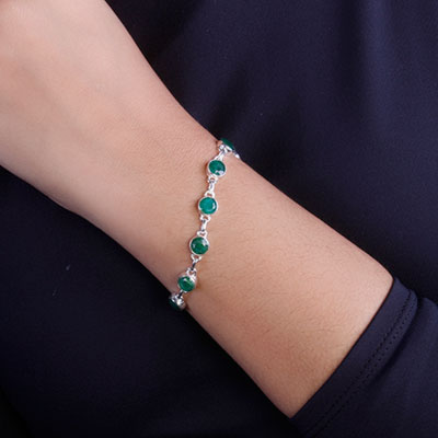 Pulseira de Prata com Esmeralda - 67088