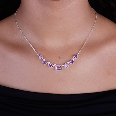 Gargantilha de Prata com Ametista - 67133