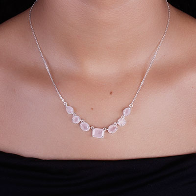 Gargantilha de Prata com Quartzo Rosa - 67135