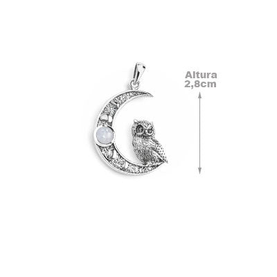 Pingente de Prata Coruja e Lua - 67330