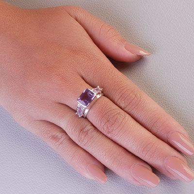 Anel de Prata com Ametista - 67914