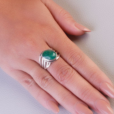 Anel de Prata com Esmeralda - 68124