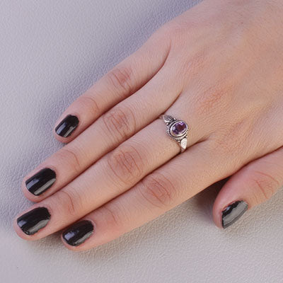 Anel de Prata com Ametista - 68165