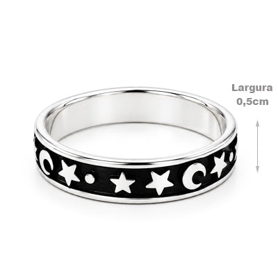 Anel de Prata Lua e Estrela - 68565