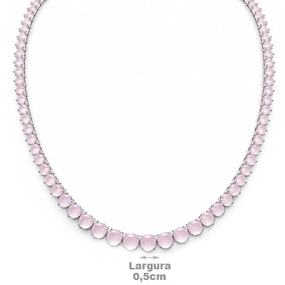 Gargantilha de Prata com Quartzo Rosa - 68770