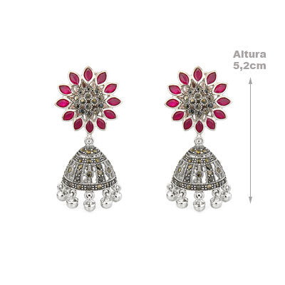Brinco de Prata Flor com Pedras - 55899