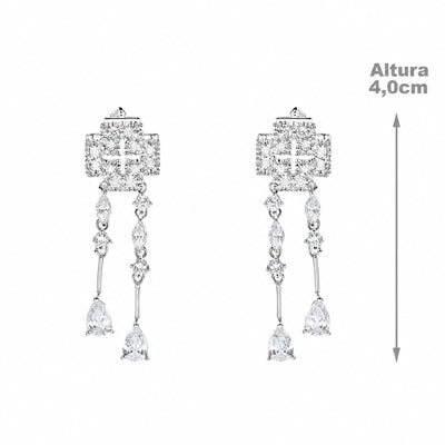 Brinco de Prata com Zircônias e Banho de Ródio - 18126