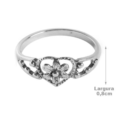 Anel de Prata Coração e Flor - 55309