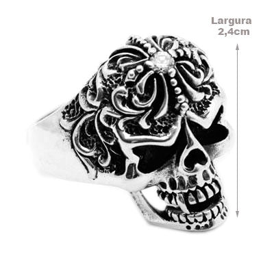 Anel de Prata Caveira com Zircônia - 23626