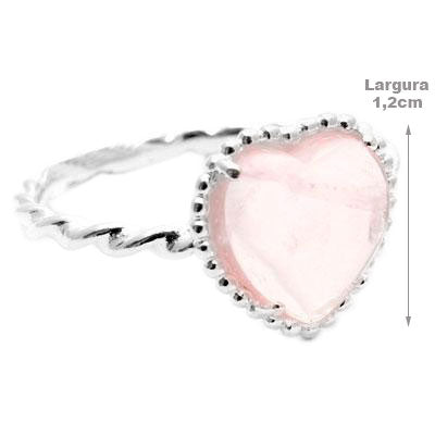 Anel de Prata Coração com Quartzo Rosa - 38882