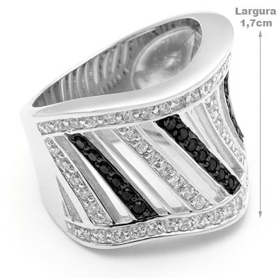 Anel de Prata com Zircônias e Ágata - 8591