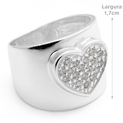 Anel de Prata Coração com Zircônias - 9704
