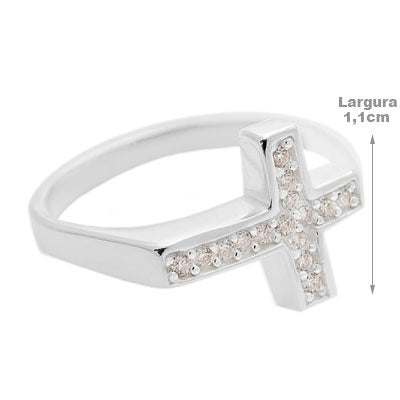 Anel de Prata Cruz com Zircônias - 28517