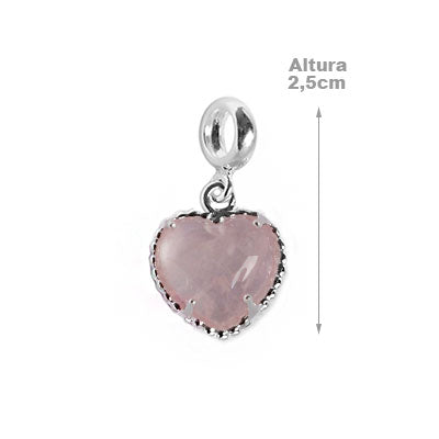 Berloque de Prata Coração com Quartzo Rosa - 54772