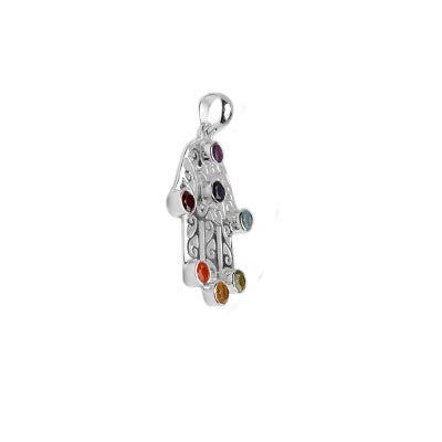 Pingente de Prata Hamsa com Pedras