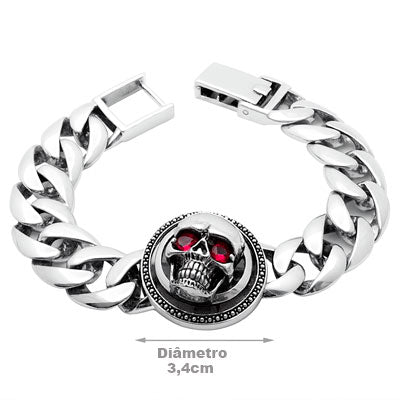 Pulseira de Prata em Elos com Caveira - 18827