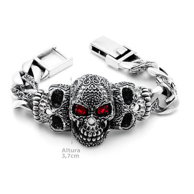 Pulseira de Prata Caveira com Zircônia - 41111