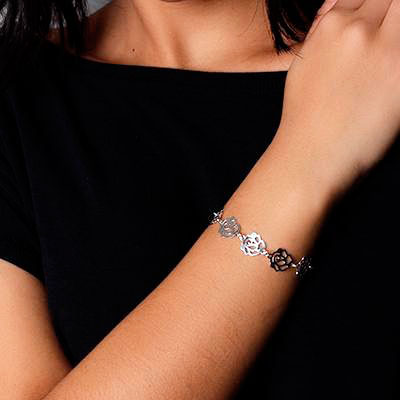 Pulseira de Prata com Rosas - 47002