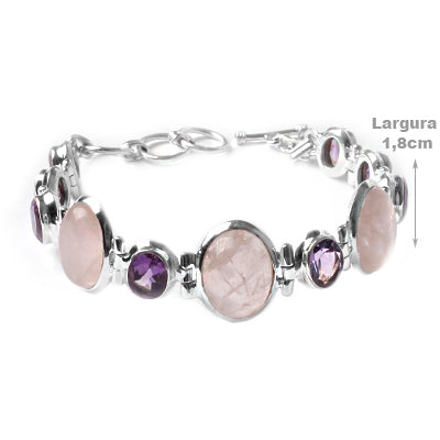 Pulseira de Prata com Quartzo Rosa - 50635