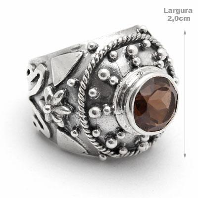 Anel de Prata com Quartzo Fumê - 15986