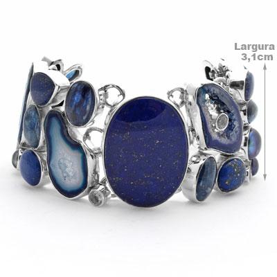 Pulseira de Prata com Lápis Lázuli.