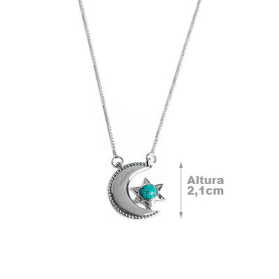 Gargantilha de Prata Lua e Estrela
