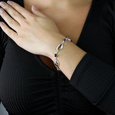 Pulseira de Prata Búzio com Ametista