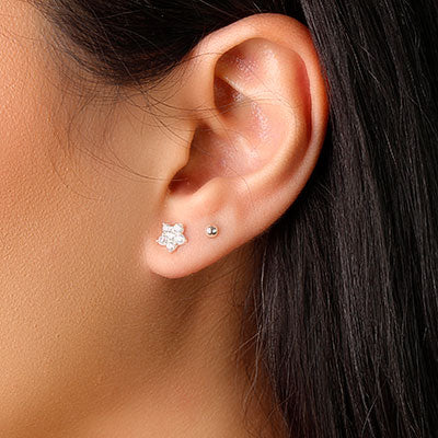 Brinco de Prata Flor com Zircônia - 55154