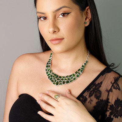 Conjunto de Prata com Turmalina Verde