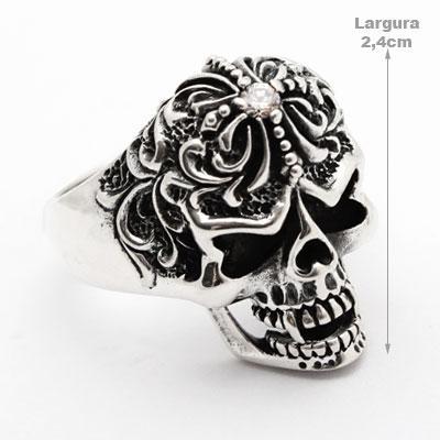 Anel de Prata Caveira com Zircônia