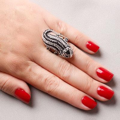 Anel de Prata Camaleão com Strass