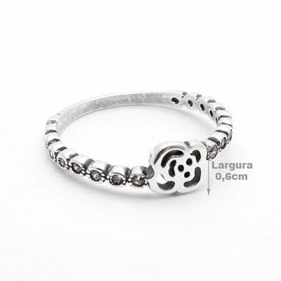 Anel de Prata Flor com Zircônia