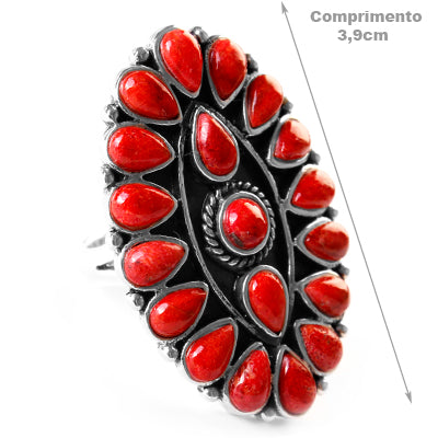 Anel de Prata com Coral. 