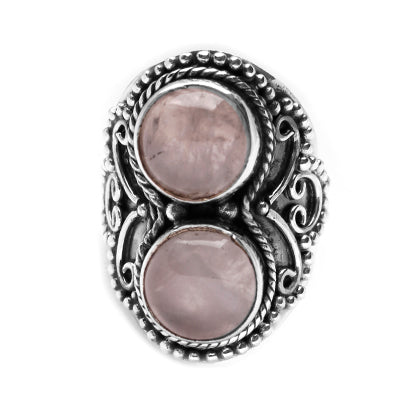 Anel de Prata com Quartzo Rosa. 