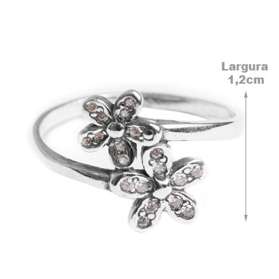 Anel de Prata Flor com Zircônia