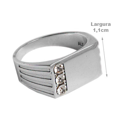 Anel de Prata Liso com Strass 