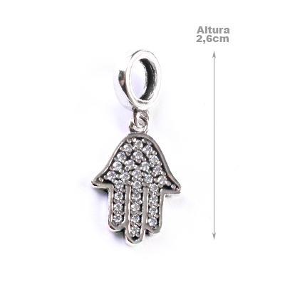 Berloque de Prata Hamsa com Zircônia