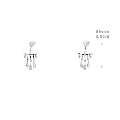 Brinco de Prata com Zircônias. 